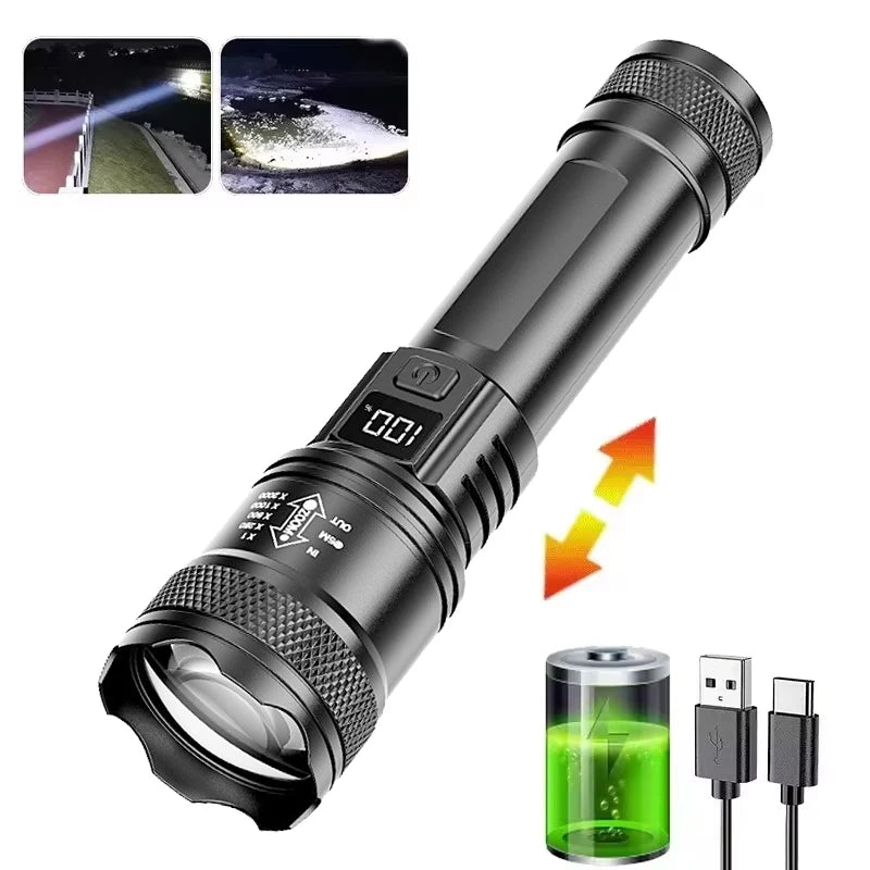 Voltek Tactical LED Flashlight – USB Rechargeable Zoom Torch