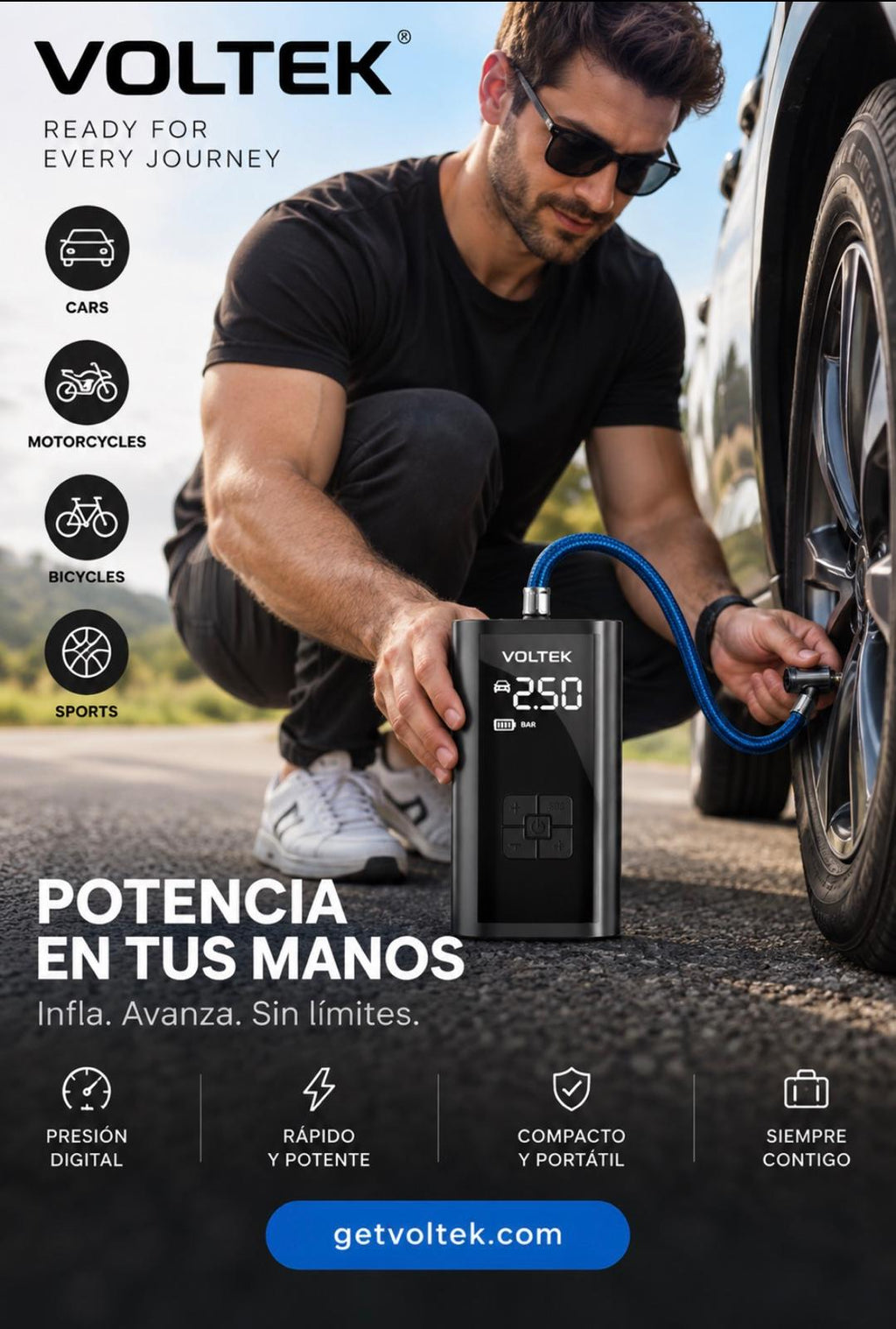 Voltek™ AirPump Pro – Portable Cordless Tyre Inflator
